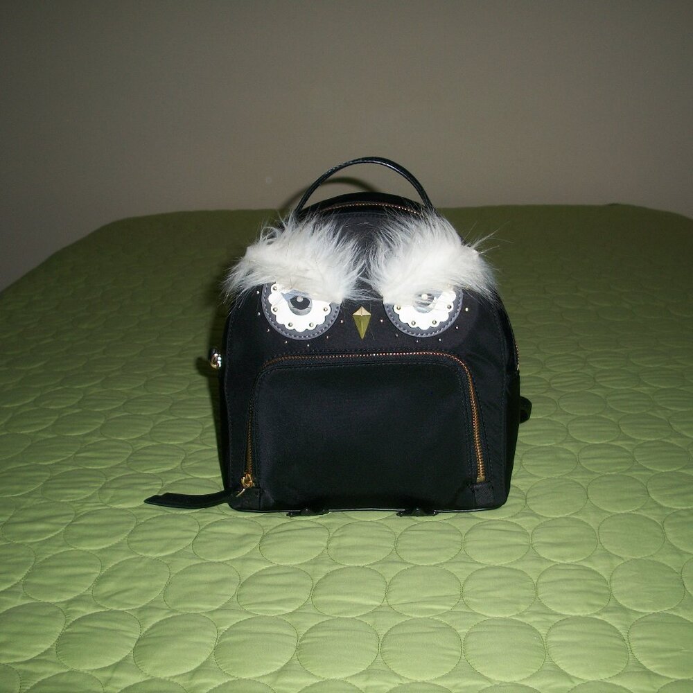 Kate Spade Star Bright black Owl Tomi Nylon Backpack